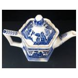 Hexagonal Teapot with Lid - Blue & White Chinoiserie Porcelain