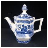 Hexagonal Teapot with Lid - Blue & White Chinoiserie Porcelain