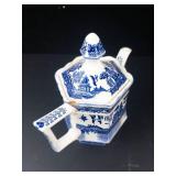 Hexagonal Teapot with Lid - Blue & White Chinoiserie Porcelain