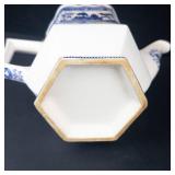 Hexagonal Teapot with Lid - Blue & White Chinoiserie Porcelain
