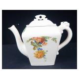 Harker Pottery Floral Teapot - Square Ceramic Teapot with Lid, Hand-Painted Floral