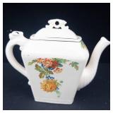 Harker Pottery Floral Teapot - Square Ceramic Teapot with Lid, Hand-Painted Floral