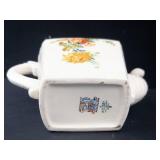 Harker Pottery Floral Teapot - Square Ceramic Teapot with Lid, Hand-Painted Floral