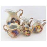 Enesco Porcelain Miniature Pitchers & Sugar Bowl (Lot of 5) - Fruit Design w/ Gold Trim