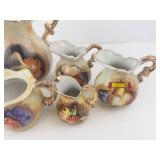Enesco Porcelain Miniature Pitchers & Sugar Bowl (Lot of 5) - Fruit Design w/ Gold Trim