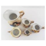 Enesco Porcelain Miniature Pitchers & Sugar Bowl (Lot of 5) - Fruit Design w/ Gold Trim