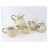 Enesco Porcelain Miniature Pitchers & Sugar Bowl (Lot of 5) - Fruit Design w/ Gold Trim