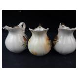 Vintage Porcelain Miniature Pitcher Set - 3-Piece Bird & Pheasant Motifs