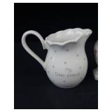 Enesco Precious Moments My Deer Friend Miniature Pitcher - 2 Vintage Floral Pitchers (Japan-made)