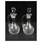Vintage Clear Glass Cruets - Etched Leaf Pattern (Lot of 3)