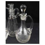 Vintage Clear Glass Cruets - Etched Leaf Pattern (Lot of 3)