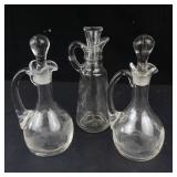 Vintage Clear Glass Cruets - Etched Leaf Pattern (Lot of 3)