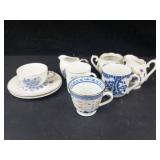 Miniature Japanese Blue & White Porcelain Teacups - Made in Japan (Lot of 9)