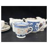 Miniature Japanese Blue & White Porcelain Teacups - Made in Japan (Lot of 9)