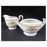 Fuji China Japan Floral Sugar Bowl With Twin Handles & Matching Creamer - Gold Trim - Vintage Porcelain