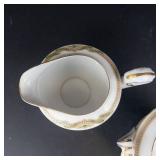Fuji China Japan Floral Sugar Bowl With Twin Handles & Matching Creamer - Gold Trim - Vintage Porcelain