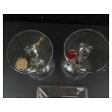 Wine Glass Set - 2 Clear Glasses & Square Snack Plate with Cabochon Accents