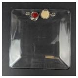 Wine Glass Set - 2 Clear Glasses & Square Snack Plate with Cabochon Accents