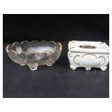 Jeannette Glass Louisa Candy Dish & Wilhelm Kunst Hand-Painted Porcelain Ashtray Box