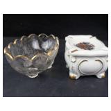 Jeannette Glass Louisa Candy Dish & Wilhelm Kunst Hand-Painted Porcelain Ashtray Box