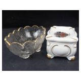 Jeannette Glass Louisa Candy Dish & Wilhelm Kunst Hand-Painted Porcelain Ashtray Box