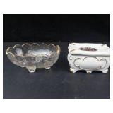 Jeannette Glass Louisa Candy Dish & Wilhelm Kunst Hand-Painted Porcelain Ashtray Box