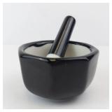 HIC Japan Mortar & Pestle - Black Ceramic Hexagonal Bowl, White Interior