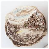 Village Scene Transferware Teacups & Plates Set