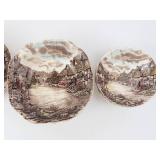 Village Scene Transferware Teacups & Plates Set