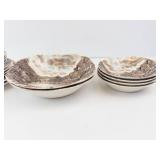 Village Scene Transferware Teacups & Plates Set