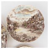 Village Scene Transferware Teacups & Plates Set