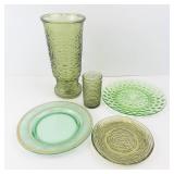 Green Glassware Set and J&G Meakin Royal Staffordshire Avondale Green Transferware Sugar Bowl w/ Lid