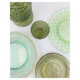 Green Glassware Set and J&G Meakin Royal Staffordshire Avondale Green Transferware Sugar Bowl w/ Lid