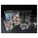 Vintage Glassware Set - A&W Mug, Bubble Up Glass, Highball & Square Tumblers