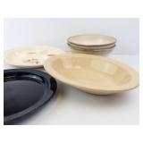 Buffalo China Serving Bowl, Dansk Plate, Universal Pottery Divided Plate, Sango Bowls (Lot of 5)