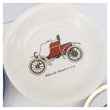 Five Vintage Plates: Noritake Mountain, Veasey Oval, Oldsmobile Runabout, Chokin, Strawflower