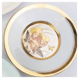 Five Vintage Plates: Noritake Mountain, Veasey Oval, Oldsmobile Runabout, Chokin, Strawflower