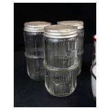 Hoosier Glass Spice Jars (3) - Enamel Mugs (2) Vintage Kitchenware