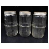 Hoosier Glass Spice Jars (3) - Enamel Mugs (2) Vintage Kitchenware