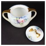 Porcelain Creamer & Lidded Sugar Bowl Set - Floral Roses, Gold Trim, Germany