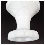 Milk Glass Vase - Scalloped Rim, Ribbed Neck, Floral Starburst Pattern