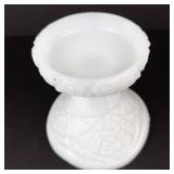 Milk Glass Vase - Scalloped Rim, Ribbed Neck, Floral Starburst Pattern