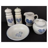Delft Blue & White Ceramic Dinnerware Set - 5-Piece with Salt & Pepper Shakers, Creamer, Sugar Jar, Bowl