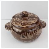 Handmade Ceramic Lidded Pot - Brown & Tan Swirl Glaze