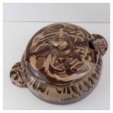 Handmade Ceramic Lidded Pot - Brown & Tan Swirl Glaze