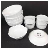 White Porcelain Bowls & Ramekins - Pillivuyt France & Gibson - 9-Piece Set