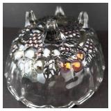 Indiana Glass Harvest Grape Footed Bowl - Garland Purple Carnival Glass Iridescent