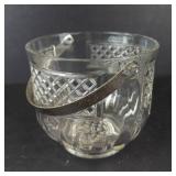Vintage Glass Ice Bucket - Diamond-Pattern Texture with Metal Swing Handle
