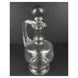 Vintage etched glass wine decanter with ball stopper and handle