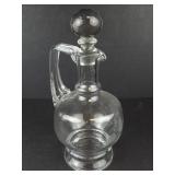 Vintage etched glass wine decanter with ball stopper and handle